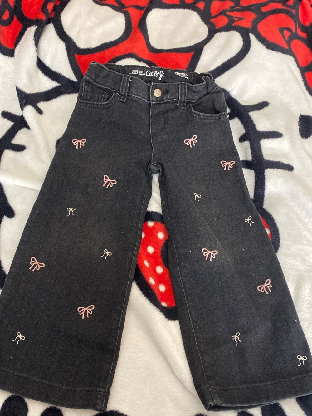 Cat & Jack Black Jeans with Pink and White Embroidered Bows